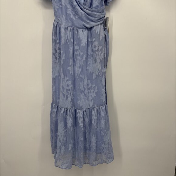Julia Jordan Womens Surplice Side-Tie Puff Sleeve Lace Midi Dress Sky Blue 8 NWT - Picture 4 of 8